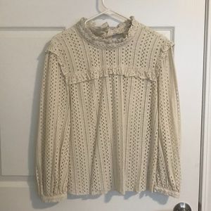 Madewell Eyelet Mockneck Ruffle Top-Small